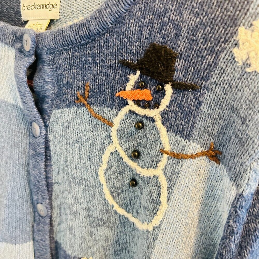 Breckenridge Snowman Cardigan Womens Size Large Vintage Blue Applique Sweater - Picture 3 of 11